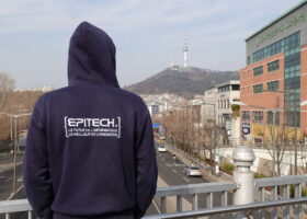 Epitech student with Seoul tower